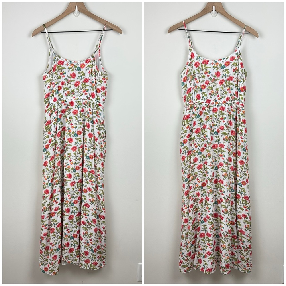 Lucky Brand White Pink Floral Print Sleeveless Maxi Dress, M